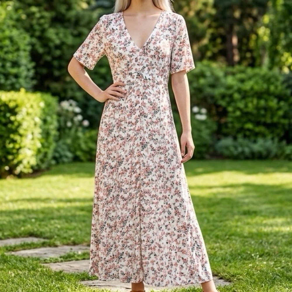 Miss Selfridge Babydoll Floral Button Down Maxi Dress w/Slits Size 6